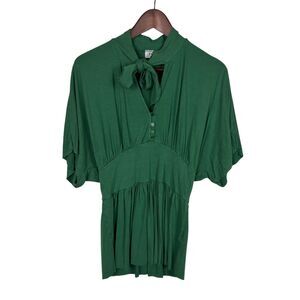 Three Dots Green Batwing Neck Tie Blouse Top Women's Small